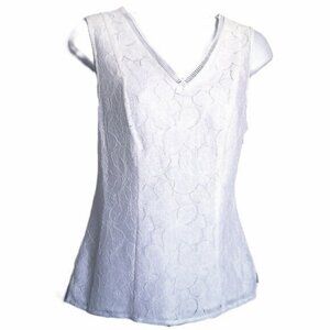 New WHBM Top White Floral Lace Sleeveless V Neck Front & Back Lined NWT $59 Sz 2